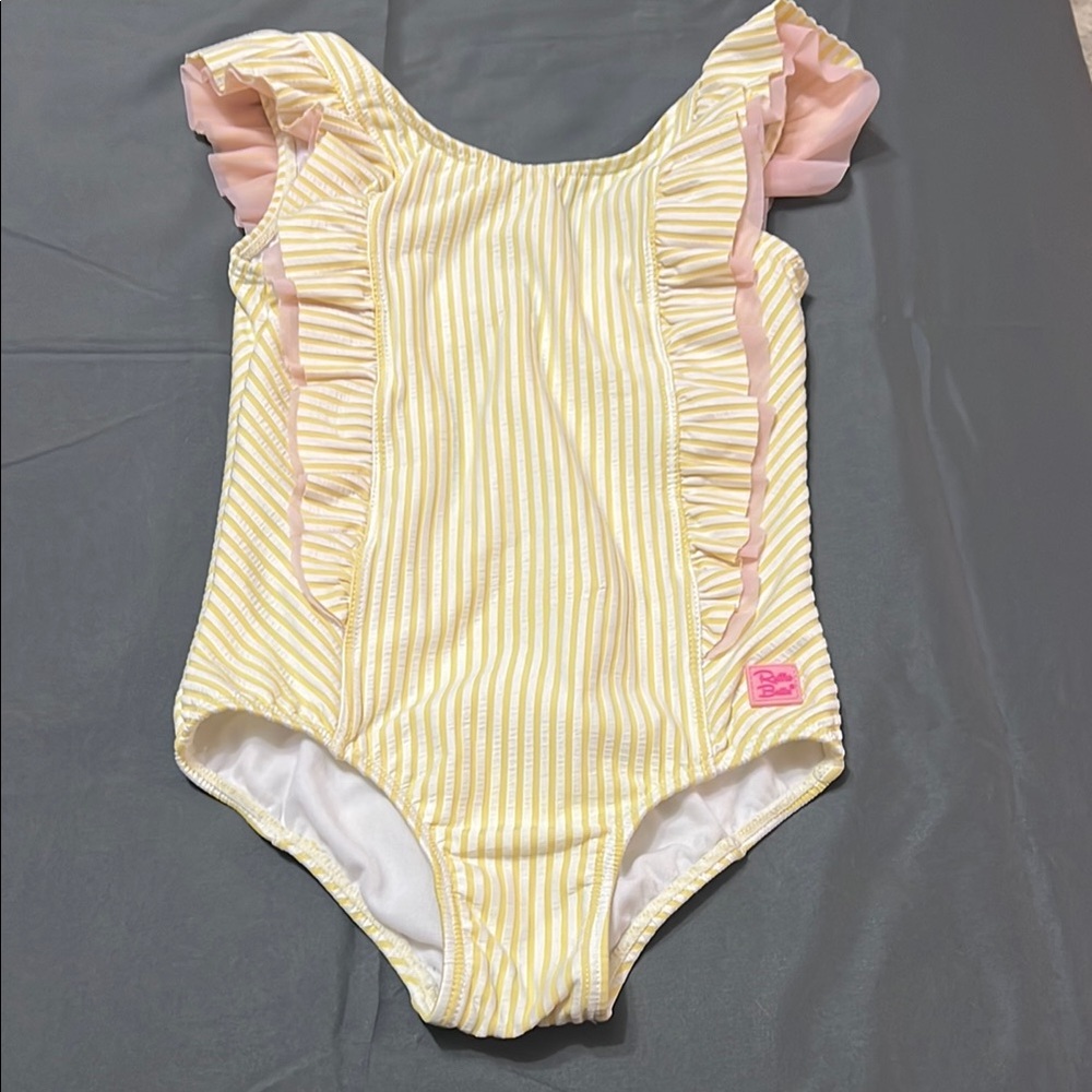 Yellow Striped Ruffle Butts Swimsuit
